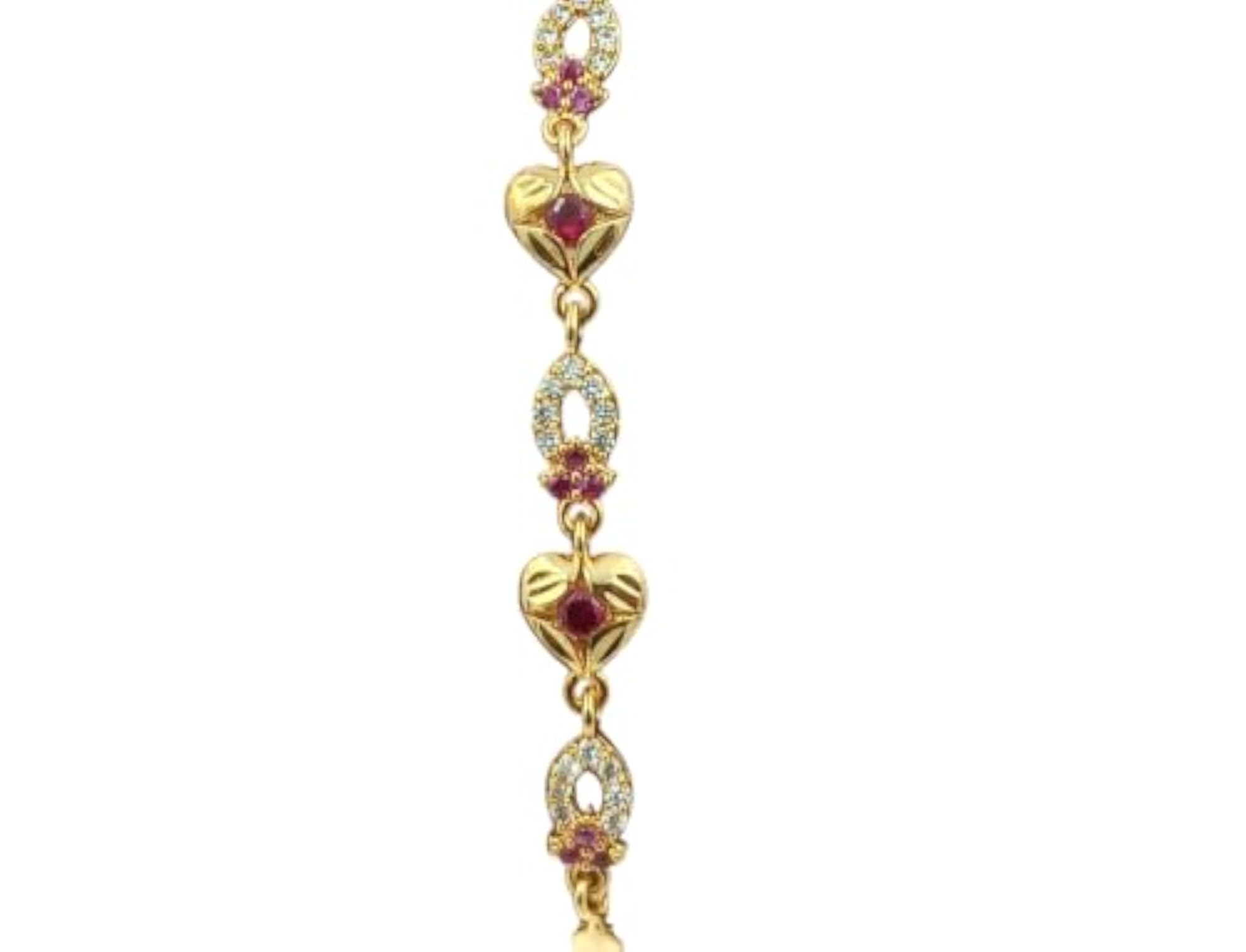 Women's Golden Ruby Floral Bracelet, Brass Copper Alloy